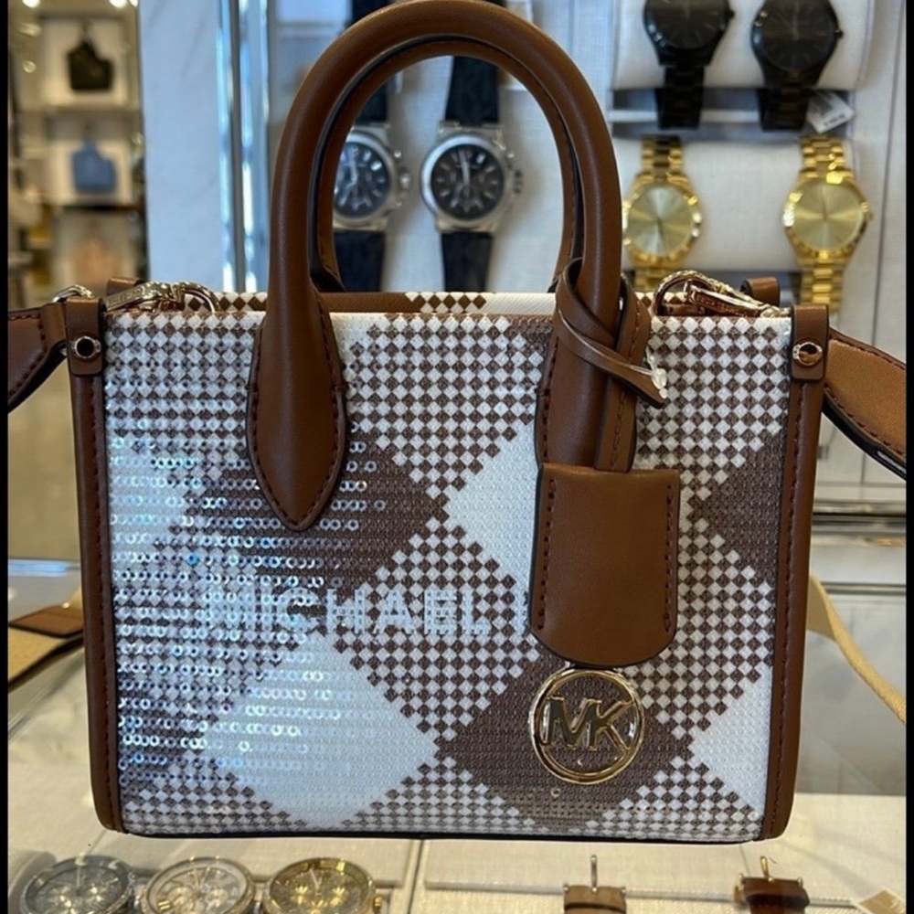 Michael Kors Mirella Brown and Cream Mini Bag